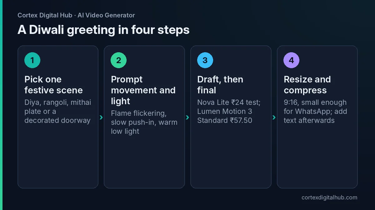 Steps to make a Diwali video maker greeting with AI for WhatsApp and Reels