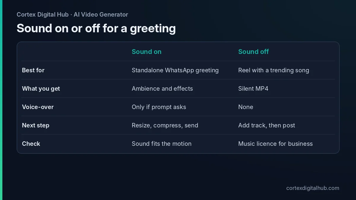 Compare sound on and sound off choices for a Diwali video maker greeting clip